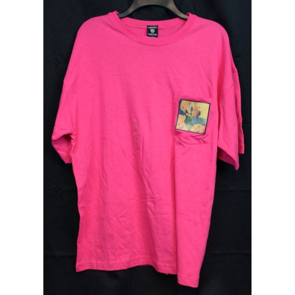 VTG 90's Warner Bros T-Shirt Lg Fuschia Pink Tweety Looney Tunes 3D Patch Pocket